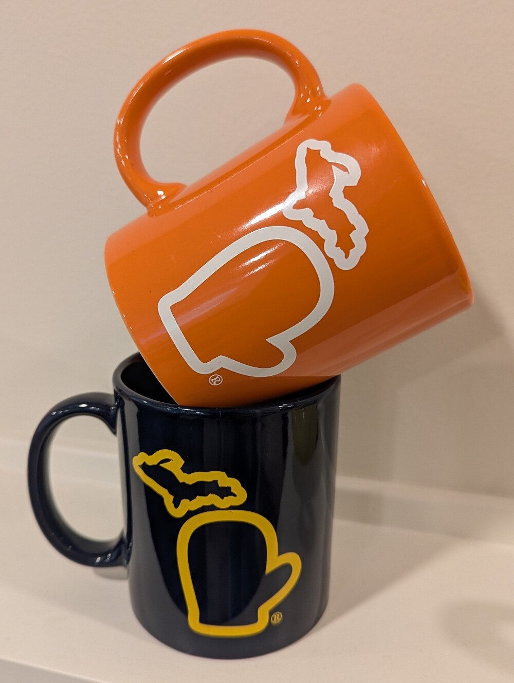 Orange and Navy Ceramic Mug Set with Mitten Logo